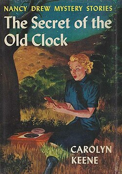 The Secret of the Old Clock (1930) cover art, 1953 printing (cropped)